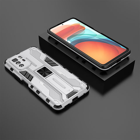 Silikon Hülle Handyhülle und Kunststoff Schutzhülle Hartschalen Tasche mit Magnetisch Ständer KC2 für Xiaomi Redmi Note 10 Pro 5G Weiß