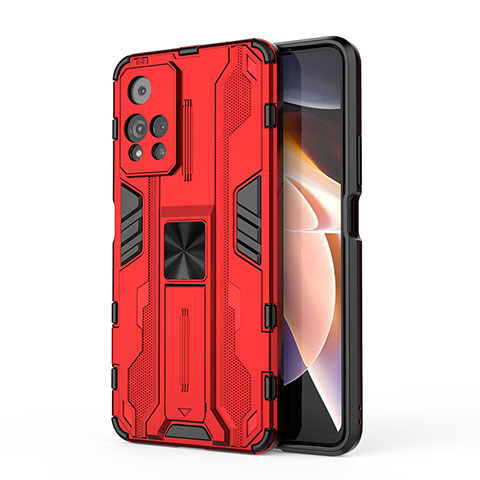 Silikon Hülle Handyhülle und Kunststoff Schutzhülle Hartschalen Tasche mit Magnetisch Ständer KC2 für Xiaomi Redmi Note 11 Pro+ Plus 5G Rot