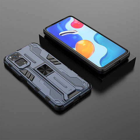 Silikon Hülle Handyhülle und Kunststoff Schutzhülle Hartschalen Tasche mit Magnetisch Ständer KC2 für Xiaomi Redmi Note 11S 4G Blau