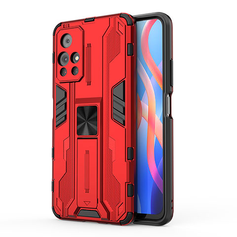 Silikon Hülle Handyhülle und Kunststoff Schutzhülle Hartschalen Tasche mit Magnetisch Ständer KC2 für Xiaomi Redmi Note 11T 5G Rot