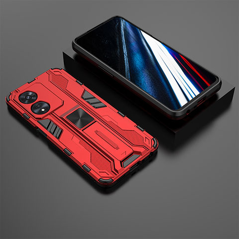 Silikon Hülle Handyhülle und Kunststoff Schutzhülle Hartschalen Tasche mit Magnetisch Ständer KC3 für Oppo A78 4G Rot