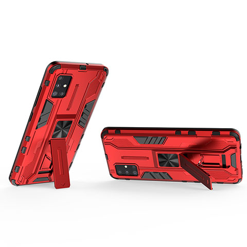 Silikon Hülle Handyhülle und Kunststoff Schutzhülle Hartschalen Tasche mit Magnetisch Ständer KC3 für Samsung Galaxy M40S Rot