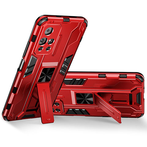 Silikon Hülle Handyhülle und Kunststoff Schutzhülle Hartschalen Tasche mit Magnetisch Ständer KC3 für Xiaomi Redmi Note 11T 5G Rot
