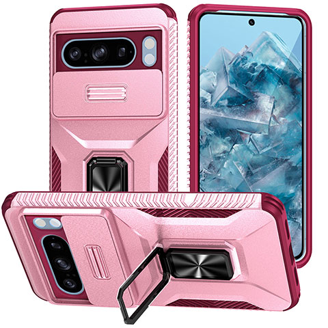 Silikon Hülle Handyhülle und Kunststoff Schutzhülle Hartschalen Tasche mit Magnetisch Ständer MQ1 für Google Pixel 8 Pro 5G Pink