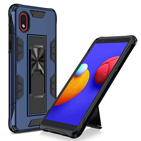 Silikon Hülle Handyhülle und Kunststoff Schutzhülle Hartschalen Tasche mit Magnetisch Ständer MQ1 für Samsung Galaxy A01 Core Blau