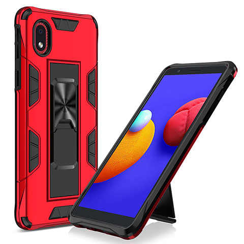 Silikon Hülle Handyhülle und Kunststoff Schutzhülle Hartschalen Tasche mit Magnetisch Ständer MQ1 für Samsung Galaxy A01 Core Rot