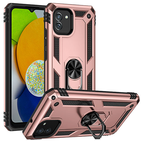 Silikon Hülle Handyhülle und Kunststoff Schutzhülle Hartschalen Tasche mit Magnetisch Ständer MQ1 für Samsung Galaxy A03 Rosegold