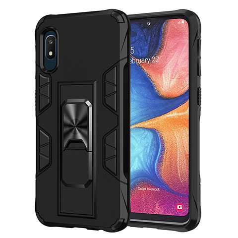 Silikon Hülle Handyhülle und Kunststoff Schutzhülle Hartschalen Tasche mit Magnetisch Ständer MQ1 für Samsung Galaxy A10e Schwarz