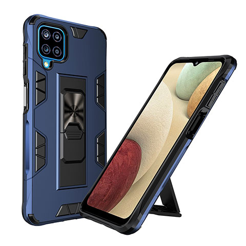 Silikon Hülle Handyhülle und Kunststoff Schutzhülle Hartschalen Tasche mit Magnetisch Ständer MQ1 für Samsung Galaxy A12 5G Blau