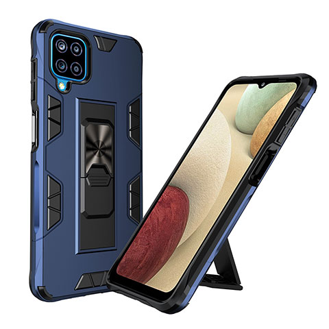 Silikon Hülle Handyhülle und Kunststoff Schutzhülle Hartschalen Tasche mit Magnetisch Ständer MQ1 für Samsung Galaxy A12 Nacho Blau