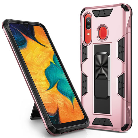 Silikon Hülle Handyhülle und Kunststoff Schutzhülle Hartschalen Tasche mit Magnetisch Ständer MQ1 für Samsung Galaxy A20 Rosegold