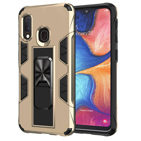 Silikon Hülle Handyhülle und Kunststoff Schutzhülle Hartschalen Tasche mit Magnetisch Ständer MQ1 für Samsung Galaxy A20e Gold