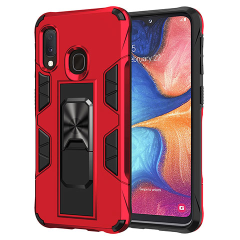 Silikon Hülle Handyhülle und Kunststoff Schutzhülle Hartschalen Tasche mit Magnetisch Ständer MQ1 für Samsung Galaxy A20e Rot