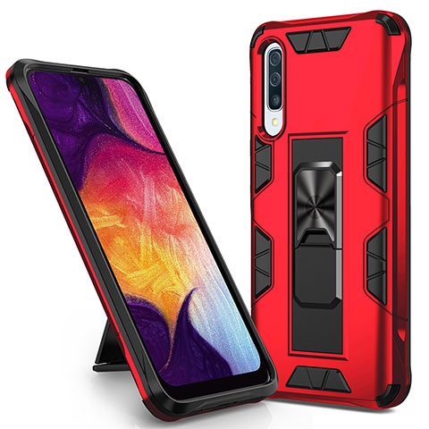 Silikon Hülle Handyhülle und Kunststoff Schutzhülle Hartschalen Tasche mit Magnetisch Ständer MQ1 für Samsung Galaxy A30S Rot