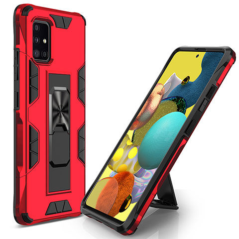 Silikon Hülle Handyhülle und Kunststoff Schutzhülle Hartschalen Tasche mit Magnetisch Ständer MQ1 für Samsung Galaxy A51 4G Rot