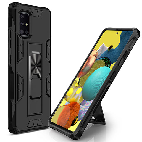 Silikon Hülle Handyhülle und Kunststoff Schutzhülle Hartschalen Tasche mit Magnetisch Ständer MQ1 für Samsung Galaxy A51 4G Schwarz