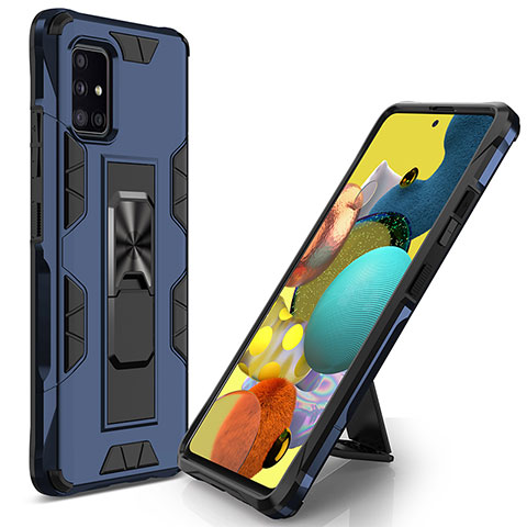 Silikon Hülle Handyhülle und Kunststoff Schutzhülle Hartschalen Tasche mit Magnetisch Ständer MQ1 für Samsung Galaxy A51 5G Blau