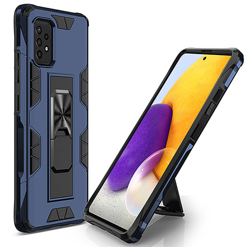 Silikon Hülle Handyhülle und Kunststoff Schutzhülle Hartschalen Tasche mit Magnetisch Ständer MQ1 für Samsung Galaxy A52 4G Blau