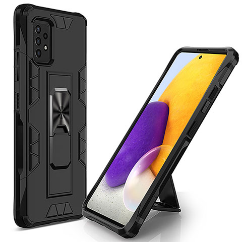 Silikon Hülle Handyhülle und Kunststoff Schutzhülle Hartschalen Tasche mit Magnetisch Ständer MQ1 für Samsung Galaxy A52s 5G Schwarz