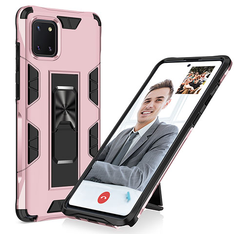 Silikon Hülle Handyhülle und Kunststoff Schutzhülle Hartschalen Tasche mit Magnetisch Ständer MQ1 für Samsung Galaxy A81 Rosegold