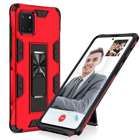 Silikon Hülle Handyhülle und Kunststoff Schutzhülle Hartschalen Tasche mit Magnetisch Ständer MQ1 für Samsung Galaxy A81 Rot