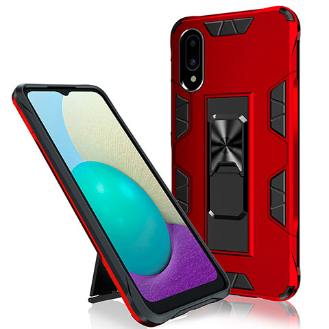 Silikon Hülle Handyhülle und Kunststoff Schutzhülle Hartschalen Tasche mit Magnetisch Ständer MQ1 für Samsung Galaxy M02 Rot