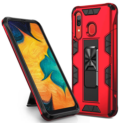 Silikon Hülle Handyhülle und Kunststoff Schutzhülle Hartschalen Tasche mit Magnetisch Ständer MQ1 für Samsung Galaxy M10S Rot