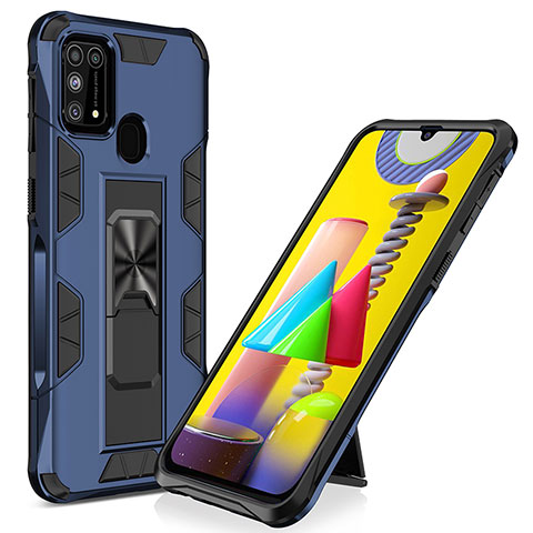 Silikon Hülle Handyhülle und Kunststoff Schutzhülle Hartschalen Tasche mit Magnetisch Ständer MQ1 für Samsung Galaxy M31 Blau