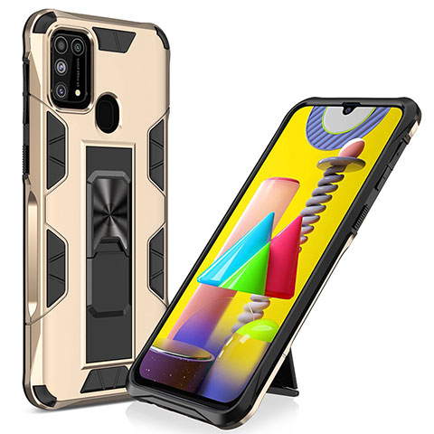 Silikon Hülle Handyhülle und Kunststoff Schutzhülle Hartschalen Tasche mit Magnetisch Ständer MQ1 für Samsung Galaxy M31 Gold