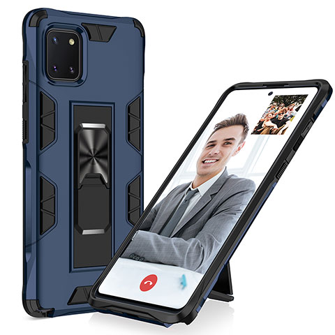 Silikon Hülle Handyhülle und Kunststoff Schutzhülle Hartschalen Tasche mit Magnetisch Ständer MQ1 für Samsung Galaxy M60s Blau