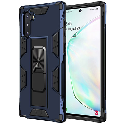 Silikon Hülle Handyhülle und Kunststoff Schutzhülle Hartschalen Tasche mit Magnetisch Ständer MQ1 für Samsung Galaxy Note 10 5G Blau