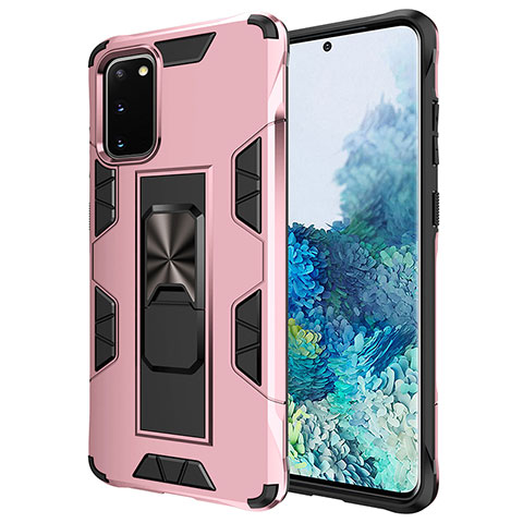 Silikon Hülle Handyhülle und Kunststoff Schutzhülle Hartschalen Tasche mit Magnetisch Ständer MQ1 für Samsung Galaxy S20 Plus 5G Rosegold