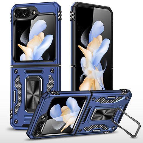 Silikon Hülle Handyhülle und Kunststoff Schutzhülle Hartschalen Tasche mit Magnetisch Ständer MQ1 für Samsung Galaxy Z Flip5 5G Blau