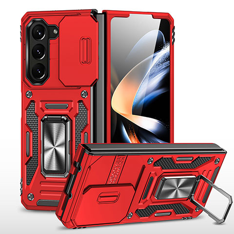 Silikon Hülle Handyhülle und Kunststoff Schutzhülle Hartschalen Tasche mit Magnetisch Ständer MQ1 für Samsung Galaxy Z Fold5 5G Rot