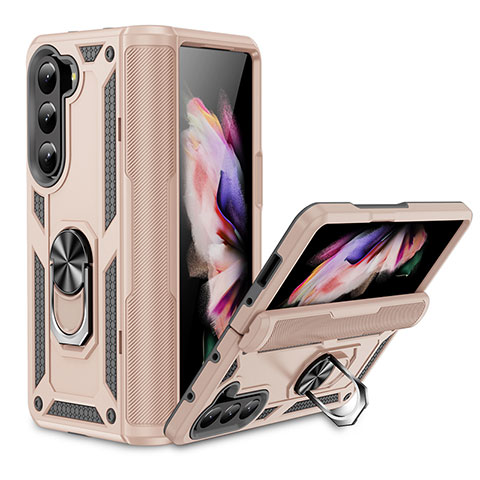 Silikon Hülle Handyhülle und Kunststoff Schutzhülle Hartschalen Tasche mit Magnetisch Ständer MQ2 für Samsung Galaxy Z Fold5 5G Gold