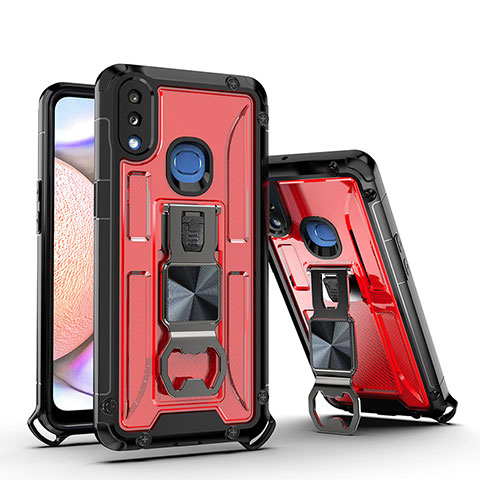 Silikon Hülle Handyhülle und Kunststoff Schutzhülle Hartschalen Tasche mit Magnetisch Ständer Q01W für Samsung Galaxy M01s Rot