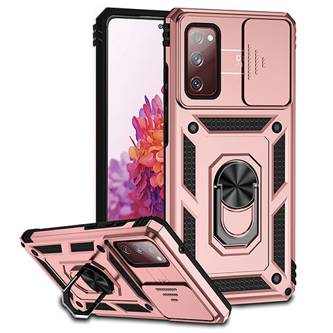 Silikon Hülle Handyhülle und Kunststoff Schutzhülle Hartschalen Tasche mit Magnetisch Ständer Q01W für Samsung Galaxy S20 FE (2022) 5G Rosegold