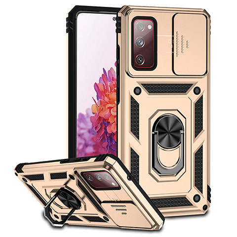 Silikon Hülle Handyhülle und Kunststoff Schutzhülle Hartschalen Tasche mit Magnetisch Ständer Q01W für Samsung Galaxy S20 FE 5G Gold