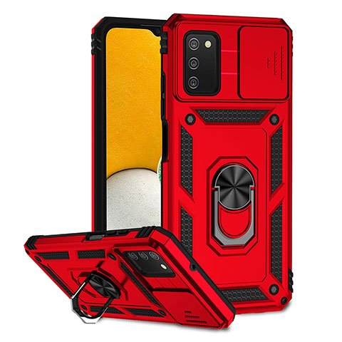 Silikon Hülle Handyhülle und Kunststoff Schutzhülle Hartschalen Tasche mit Magnetisch Ständer Q02W für Samsung Galaxy A02s Rot