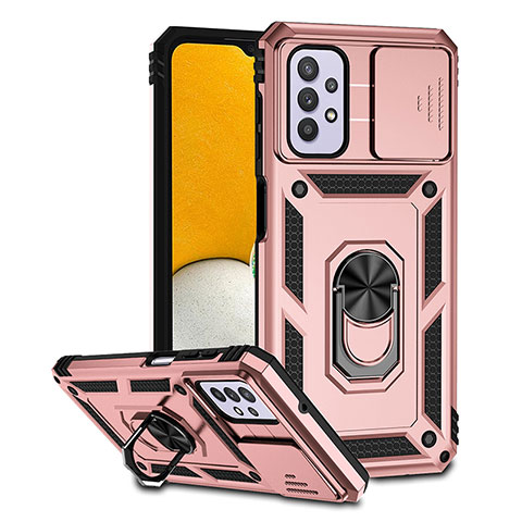 Silikon Hülle Handyhülle und Kunststoff Schutzhülle Hartschalen Tasche mit Magnetisch Ständer Q02W für Samsung Galaxy A32 4G Rosegold