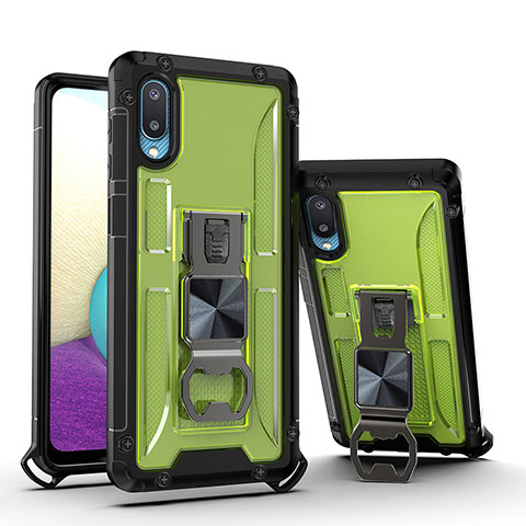Silikon Hülle Handyhülle und Kunststoff Schutzhülle Hartschalen Tasche mit Magnetisch Ständer QW1 für Samsung Galaxy A02 Grün