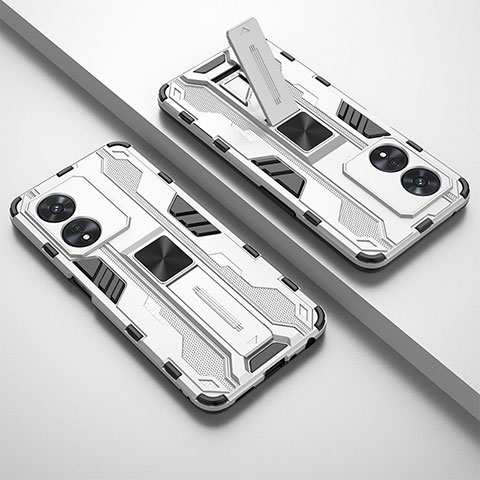 Silikon Hülle Handyhülle und Kunststoff Schutzhülle Hartschalen Tasche mit Magnetisch Ständer T01 für Oppo A1x 5G Weiß