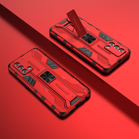 Silikon Hülle Handyhülle und Kunststoff Schutzhülle Hartschalen Tasche mit Magnetisch Ständer T01 für Oppo A74 4G Rot