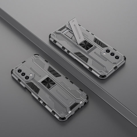 Silikon Hülle Handyhülle und Kunststoff Schutzhülle Hartschalen Tasche mit Magnetisch Ständer T01 für Oppo A93 5G Grau