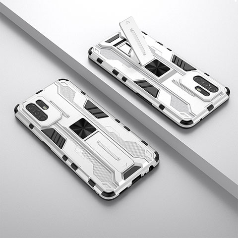 Silikon Hülle Handyhülle und Kunststoff Schutzhülle Hartschalen Tasche mit Magnetisch Ständer T01 für Oppo A95 5G Weiß