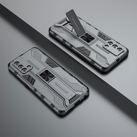Silikon Hülle Handyhülle und Kunststoff Schutzhülle Hartschalen Tasche mit Magnetisch Ständer T01 für Oppo F19s Grau