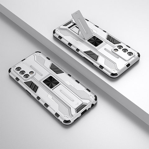 Silikon Hülle Handyhülle und Kunststoff Schutzhülle Hartschalen Tasche mit Magnetisch Ständer T01 für Oppo F19s Weiß