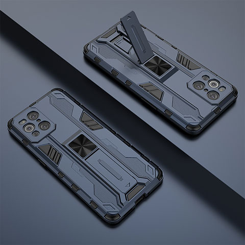 Silikon Hülle Handyhülle und Kunststoff Schutzhülle Hartschalen Tasche mit Magnetisch Ständer T01 für Oppo Find X3 5G Blau