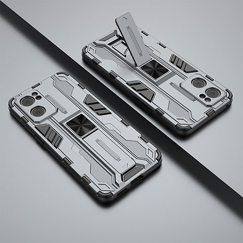 Silikon Hülle Handyhülle und Kunststoff Schutzhülle Hartschalen Tasche mit Magnetisch Ständer T01 für Oppo Find X5 Lite 5G Grau