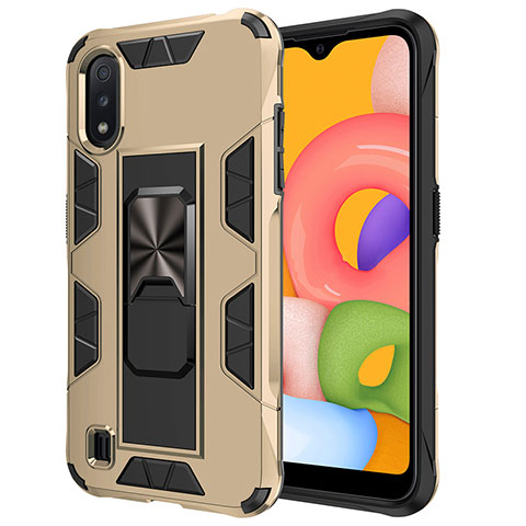 Silikon Hülle Handyhülle und Kunststoff Schutzhülle Hartschalen Tasche mit Magnetisch Ständer T01 für Samsung Galaxy A01 SM-A015 Gold